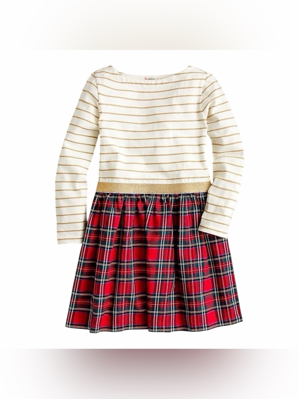 Crewcuts girls holiday dress size 4 red tartan plaid & gold stripe
